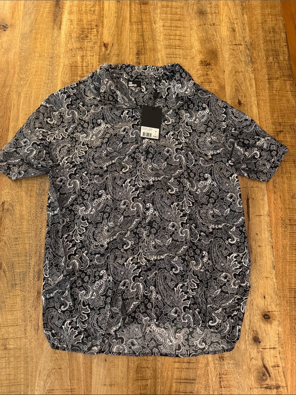THE KOOPLES Men's Short Sleeve Paisley VISCOSE Shirt - Black & White MEDIUM NEW